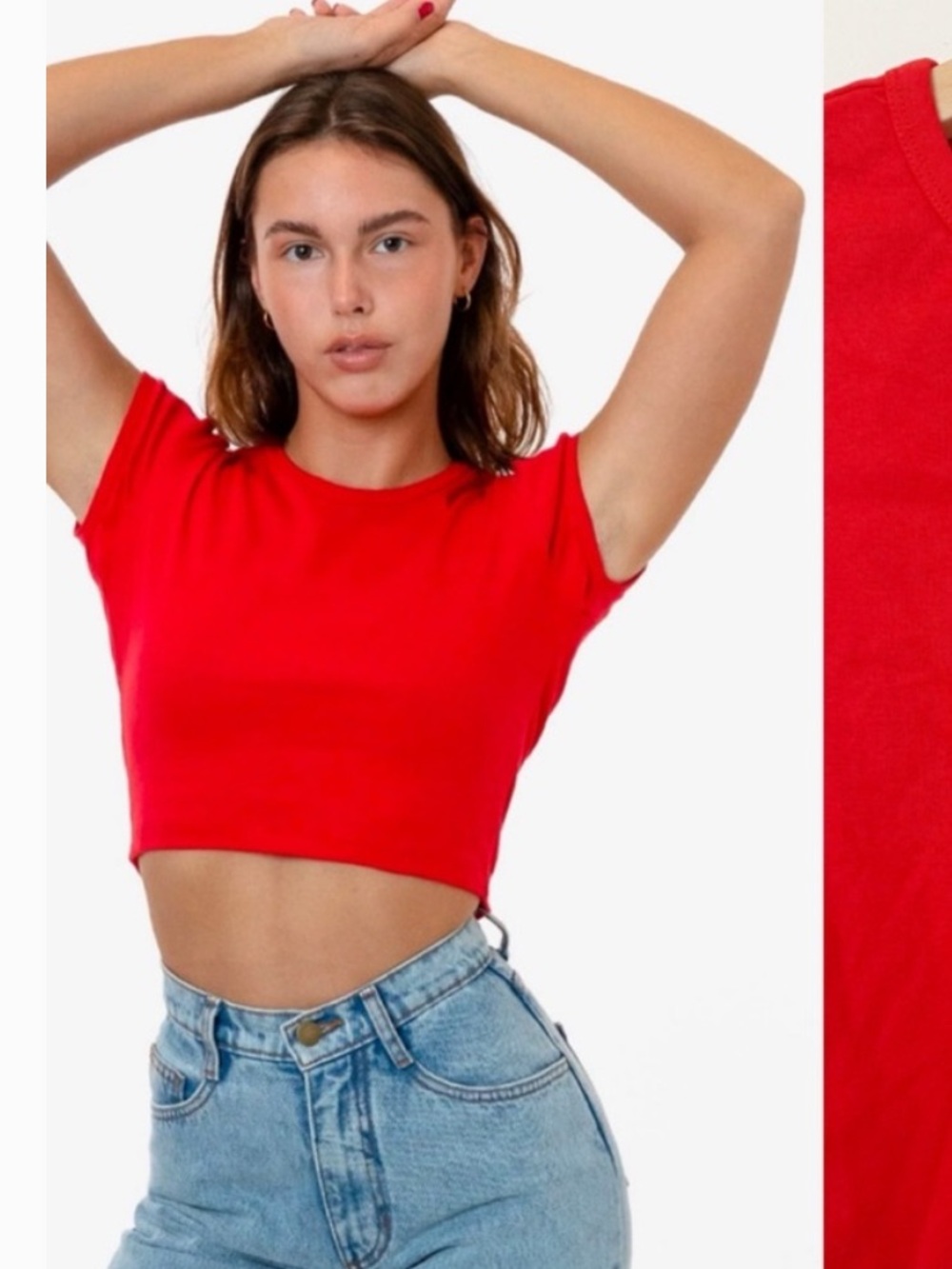 Zara Red Cropped Short Sleeve Top Size L | Basic Crew Neck Tee | Preowned